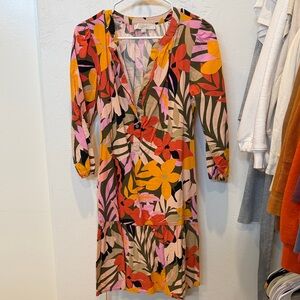 LOFT Women's Long Sleeve Dress with Pink, Orange, and Green Floral Design
